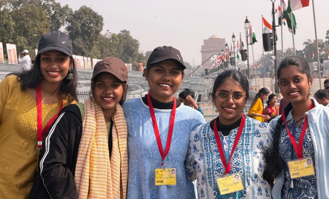 Group photo at India Gate with Republic Day parade contingent badges